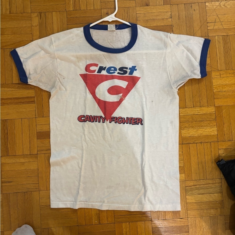 Vintage super rare Crest White Tee with Blue Trim